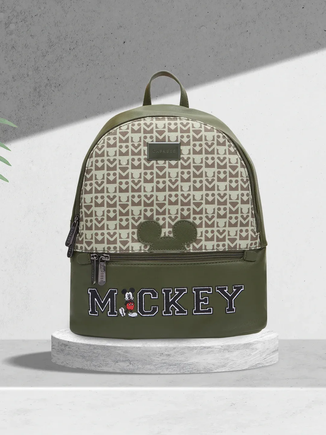 Caprese Disney Inspired Graphic Printed Mickey Mouse Collection Medium Backpack Olive Green