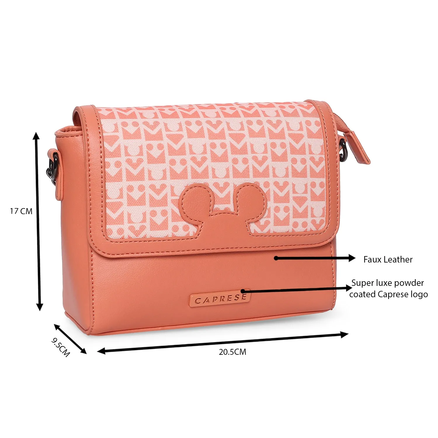 Caprese Disney Inspired Graphic Printed Mickey Mouse Collection Sling Medium Handbag Coral