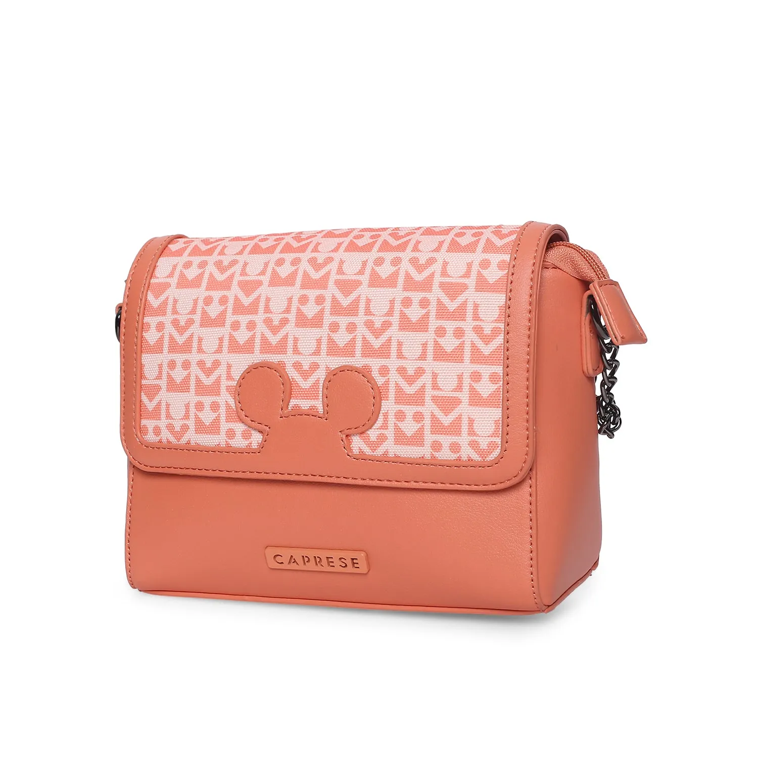 Caprese Disney Inspired Graphic Printed Mickey Mouse Collection Sling Medium Handbag Coral