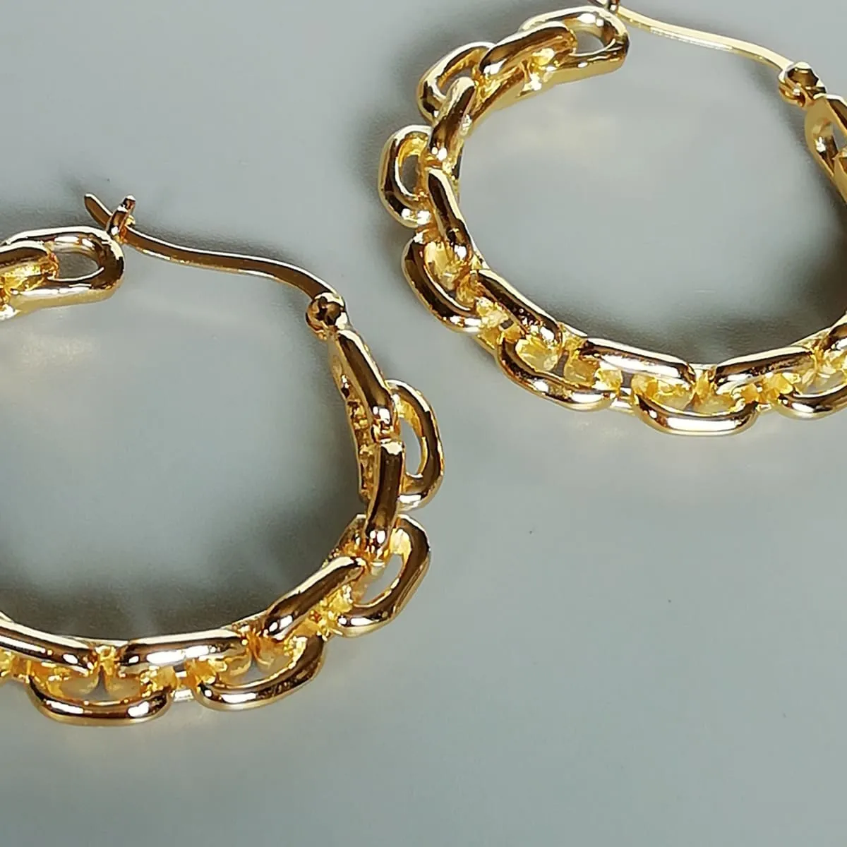 Chunky gold hoops | Anchor link hoops  Sterling silver gold dipped hoops | E999