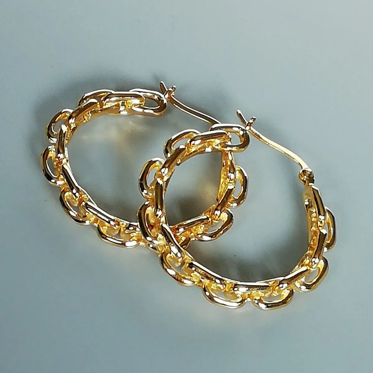 Chunky gold hoops | Anchor link hoops  Sterling silver gold dipped hoops | E999