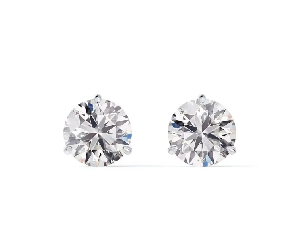 Classic Three Prong 1.42CT Diamond Stud Earrings