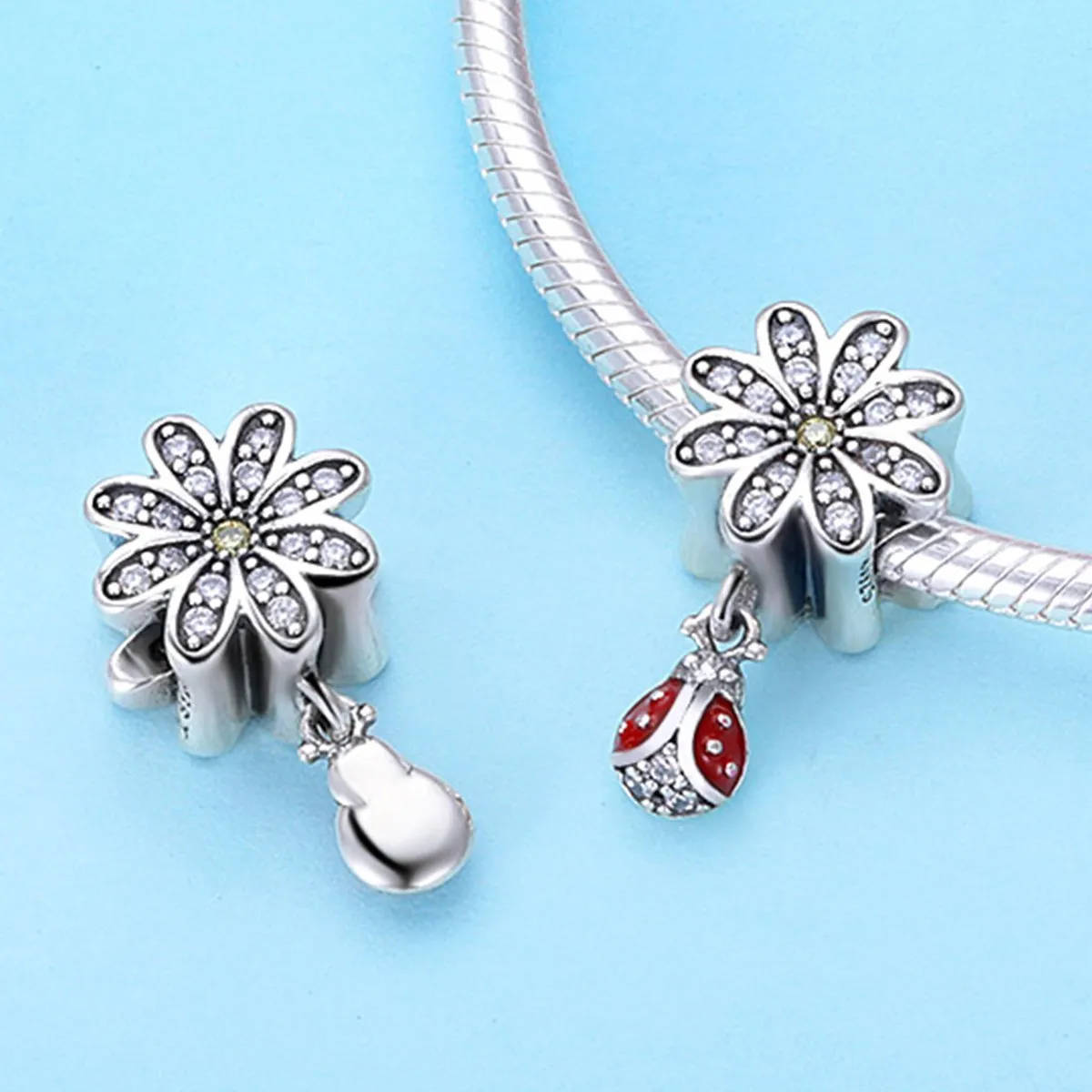 Dazzling Daisy CZ 925 Sterling Silver Bead Dangle Charm