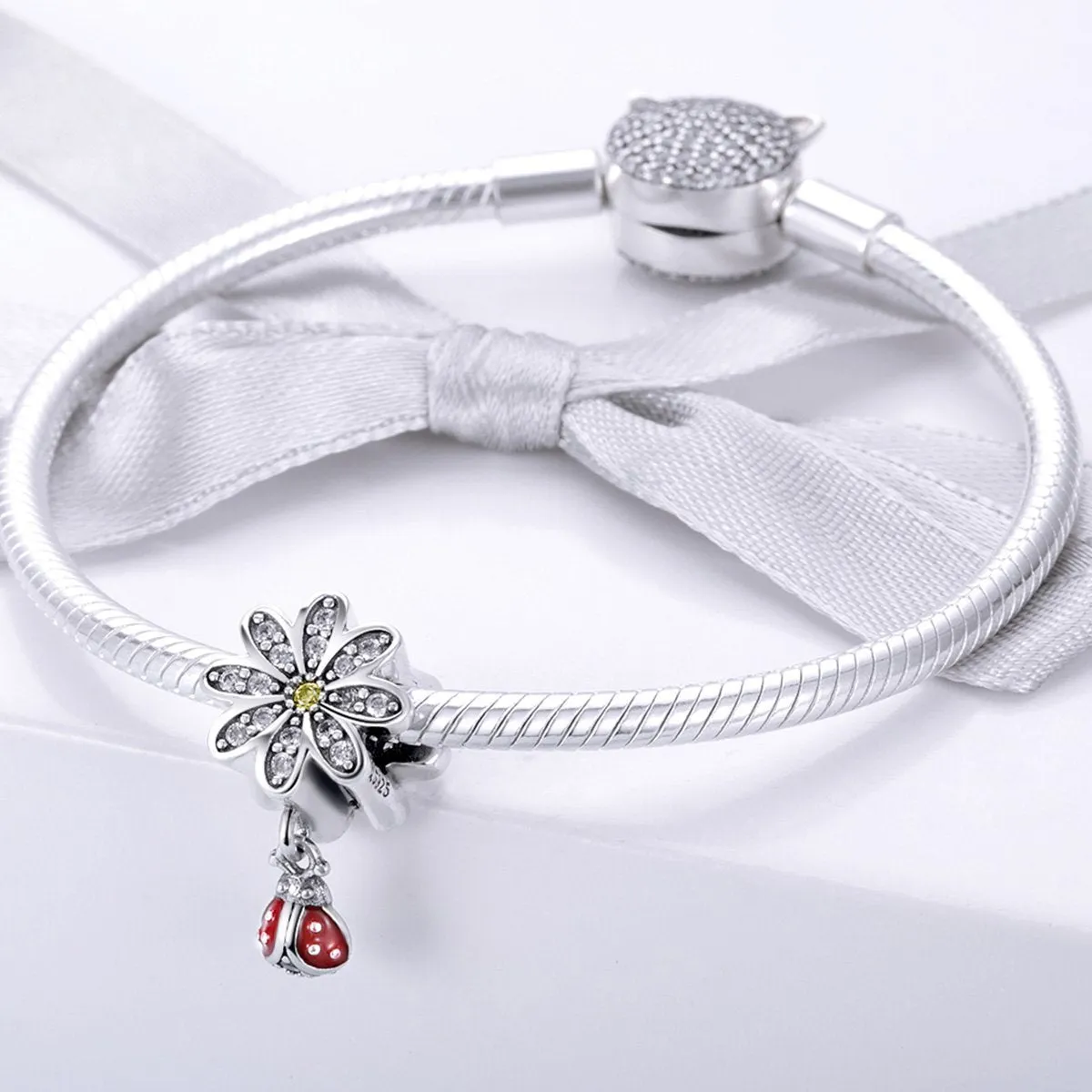 Dazzling Daisy CZ 925 Sterling Silver Bead Dangle Charm