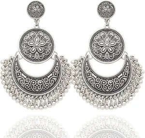 Exotic Boho Festival Silver Color Dangle Earrings