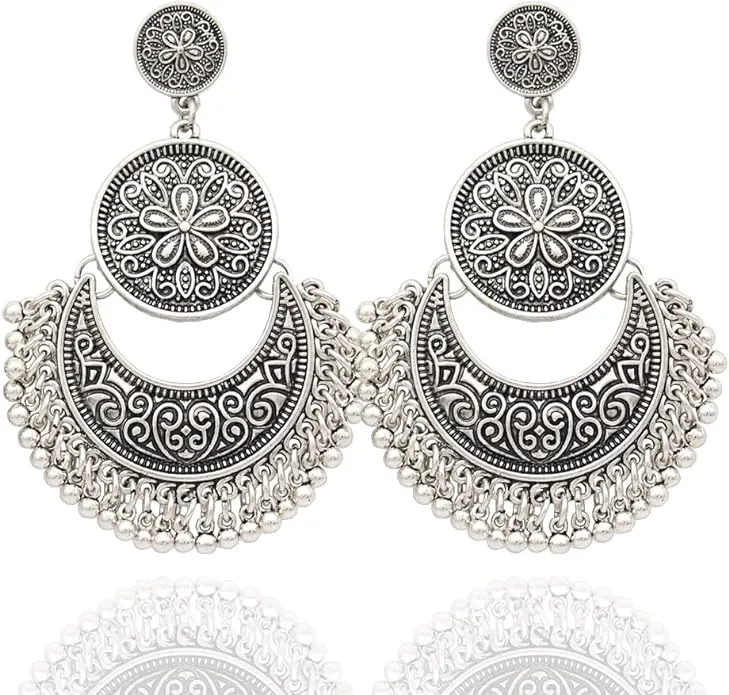 Exotic Boho Festival Silver Color Dangle Earrings