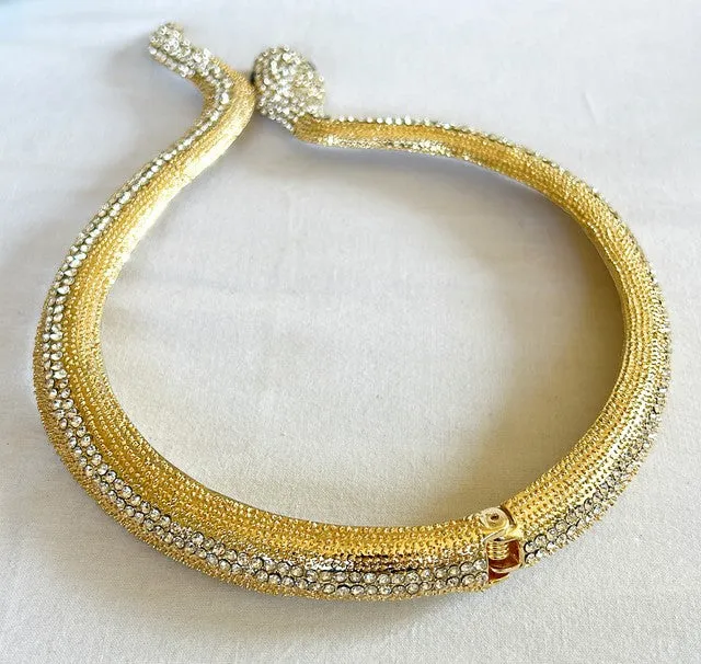 Fabulous statement piece, gold rhinestone encrusted snake choker style necklace.