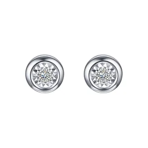 FANCIME Round Diamond Studs 14K White Gold Earrings