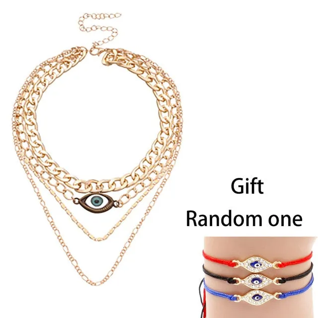 Fashion Turkish Evil Eyes Multilayer Necklaces For Women Bohemian Vintage Devil Pendant Necklaces Choker Beads Party Jewelry New