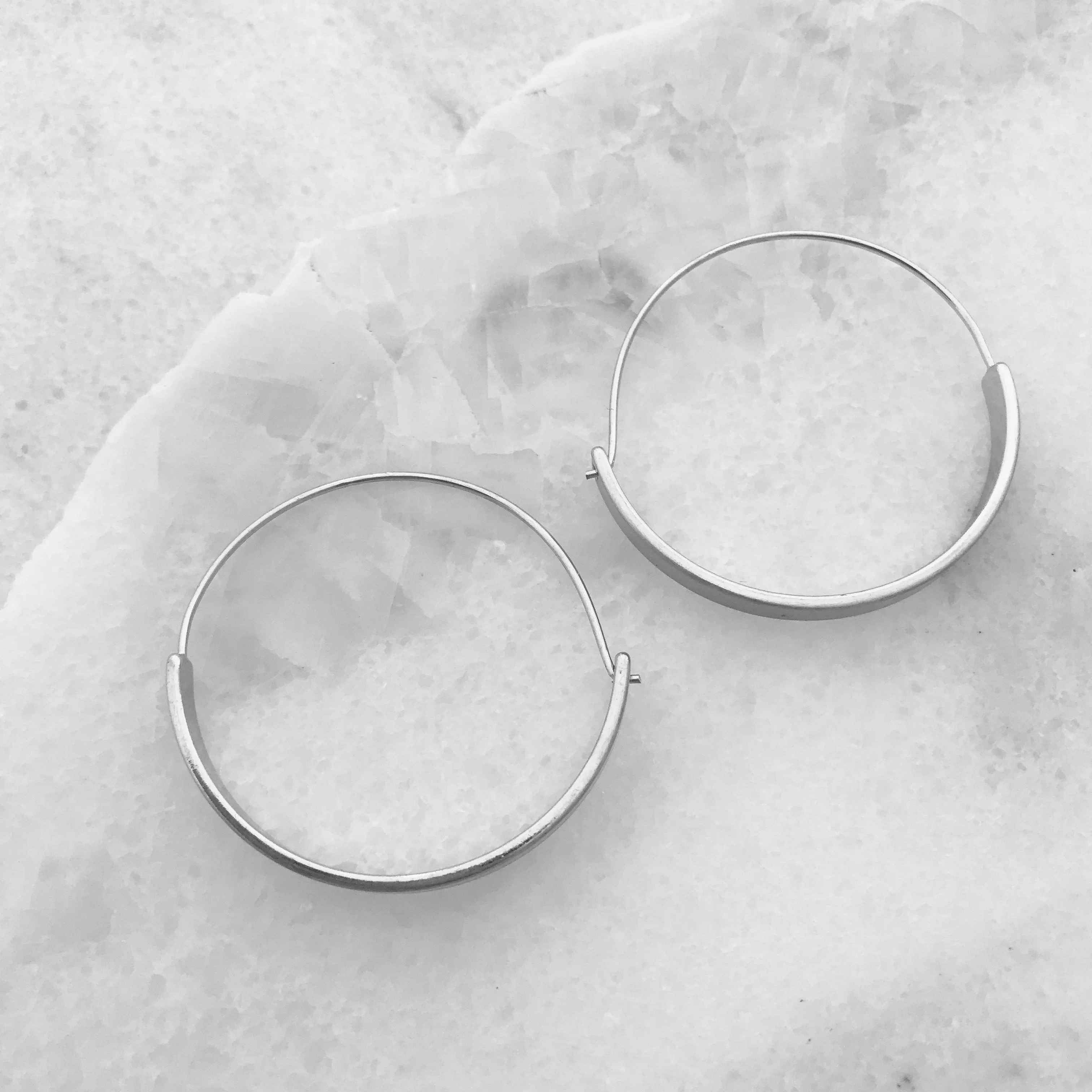 Flat Hoop Earrings - Silver Tone