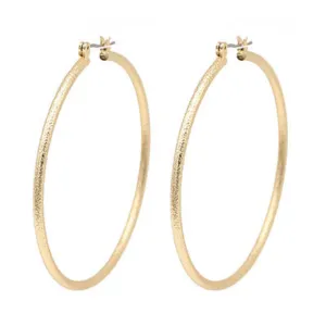 Gold 2 Inch Sand Blast Hoop Earrings