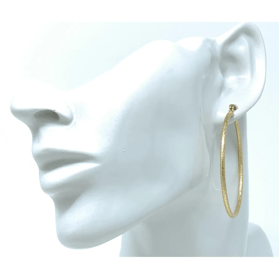 Gold 2 Inch Sand Blast Hoop Earrings