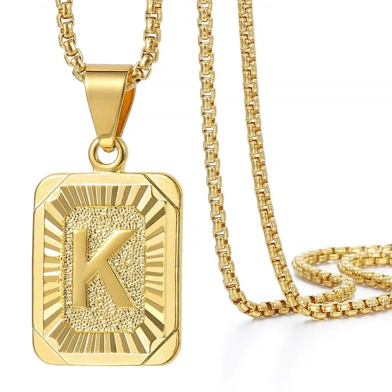 Gold Silver Color Square Alphabet Charm Box Link Chain