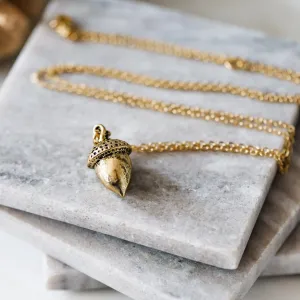 Long Gold Acorn Pendant Necklace