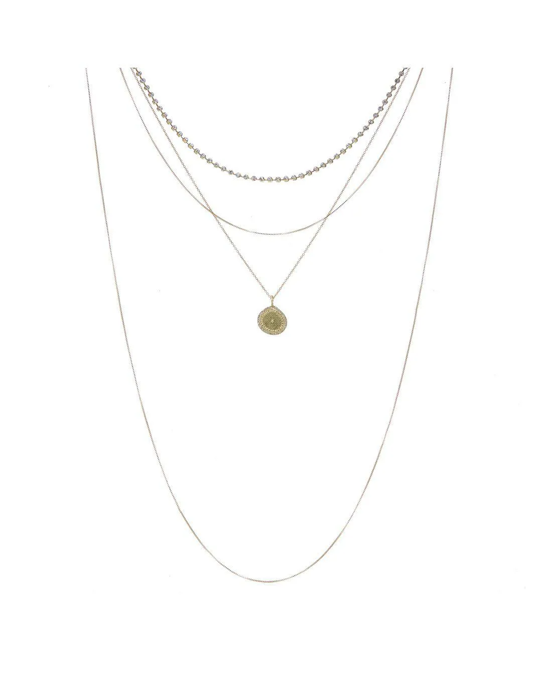 Luv AJ Layered Pave Coin Necklace