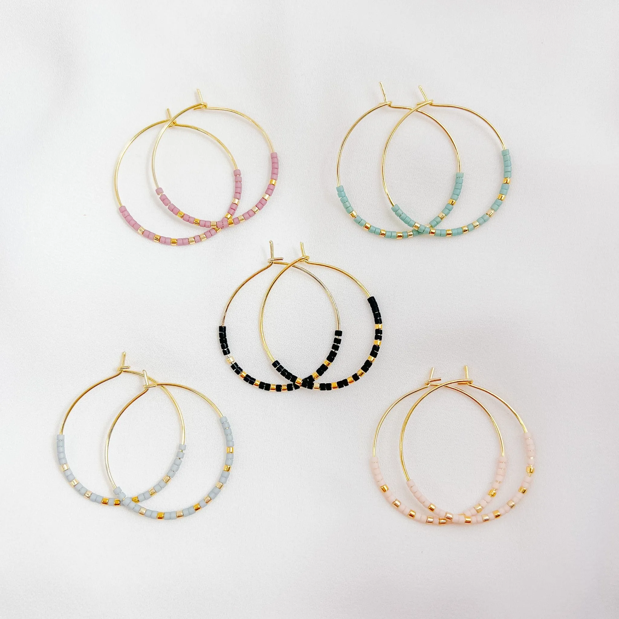 Miyuki Bead Hoop Earrings in Teal