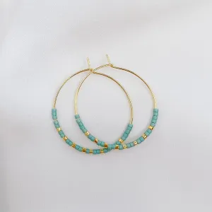 Miyuki Bead Hoop Earrings in Teal