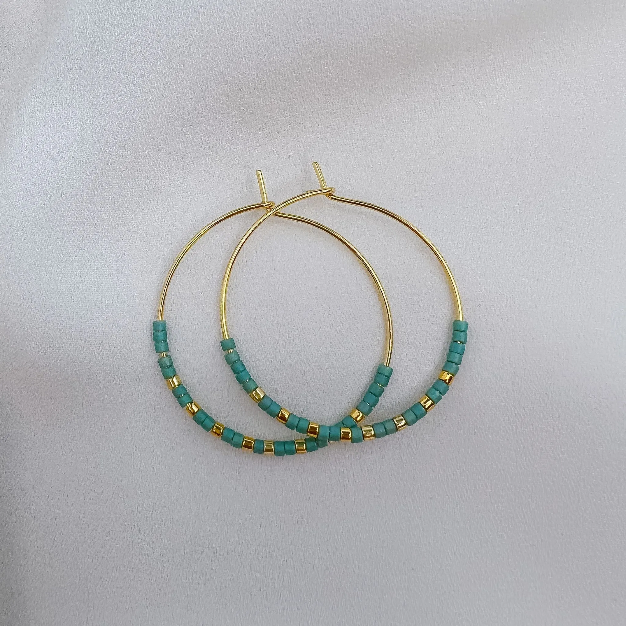 Miyuki Bead Hoop Earrings in Teal