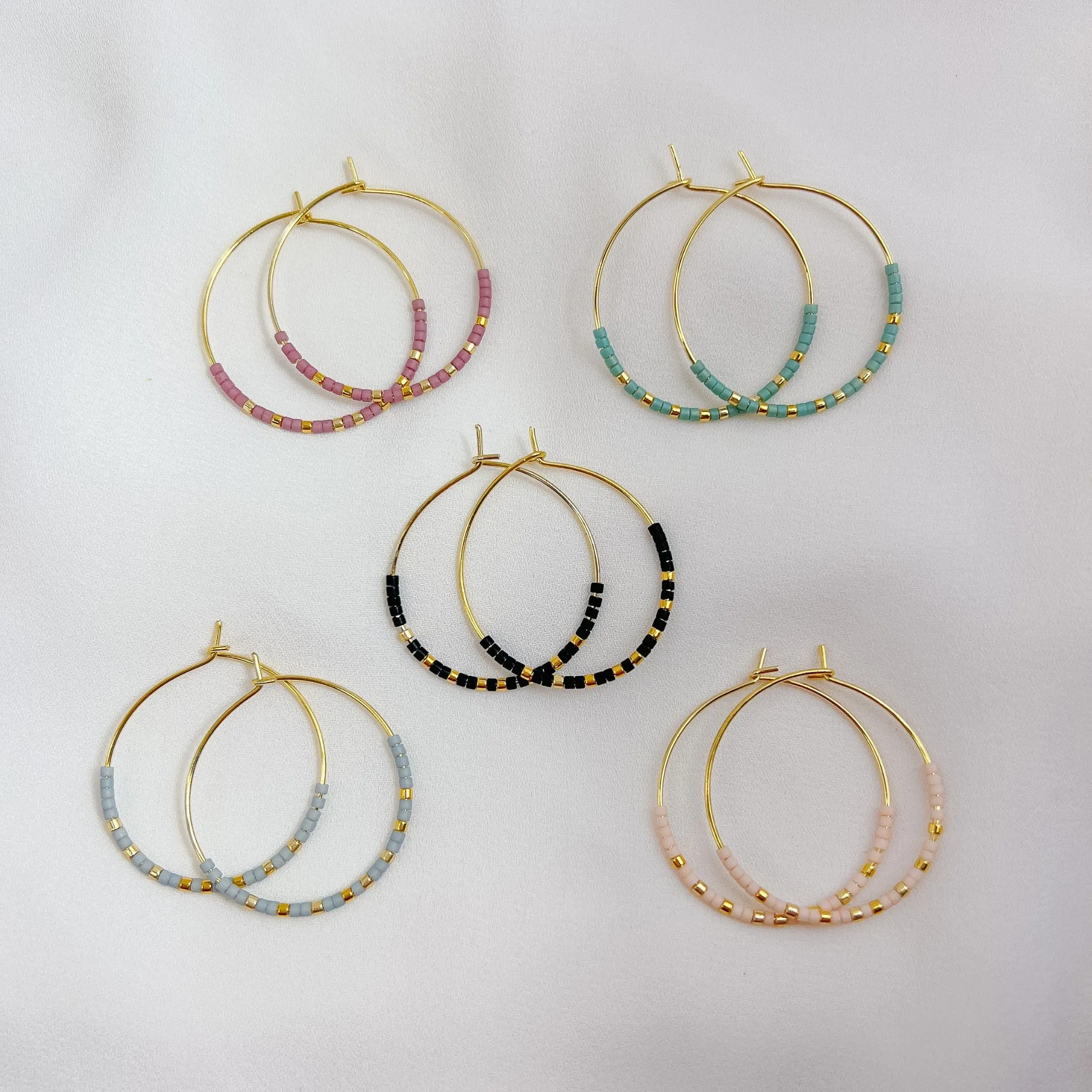 Miyuki Bead Hoop Earrings in Teal