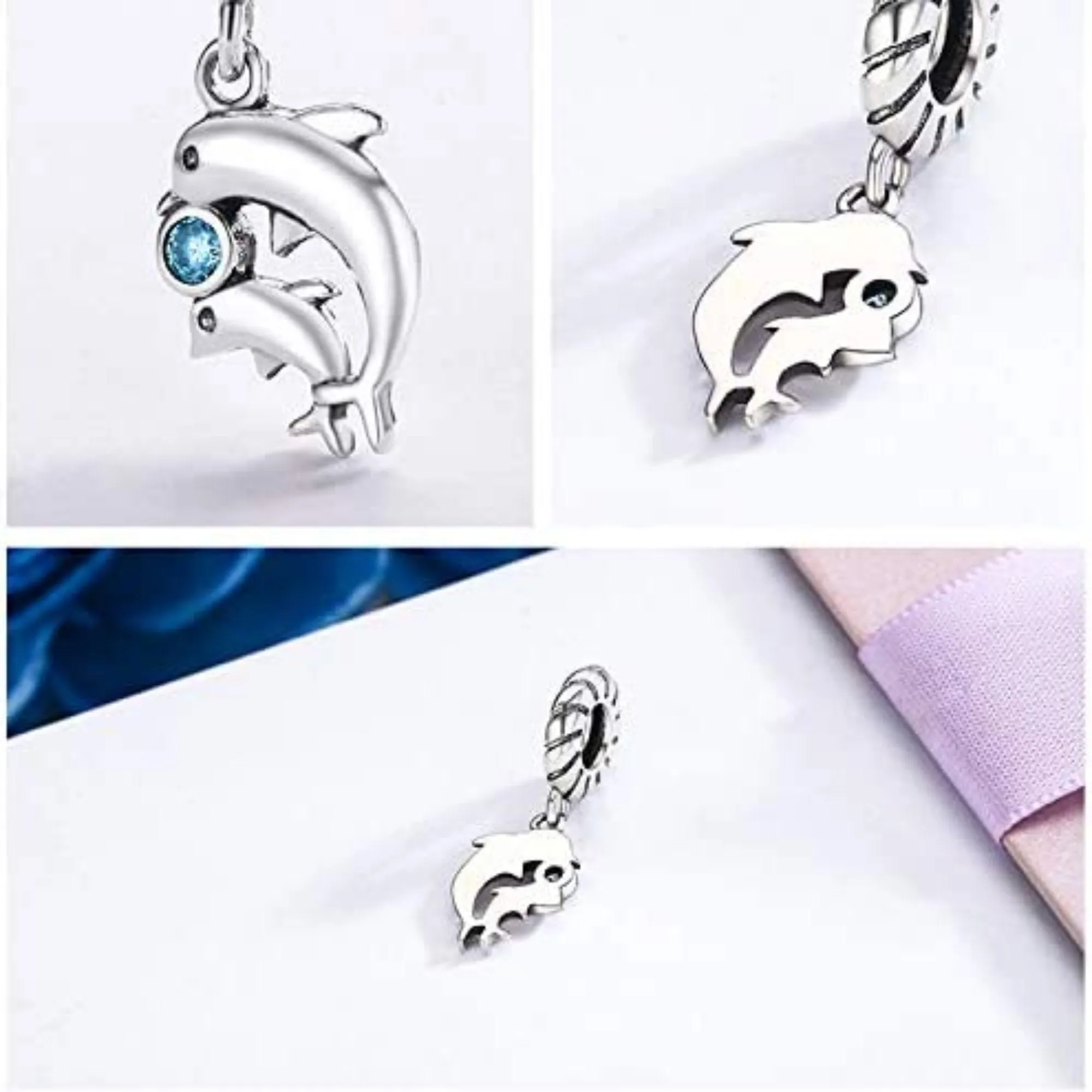 Mom Baby Dolphins Dangle Pendant Charm