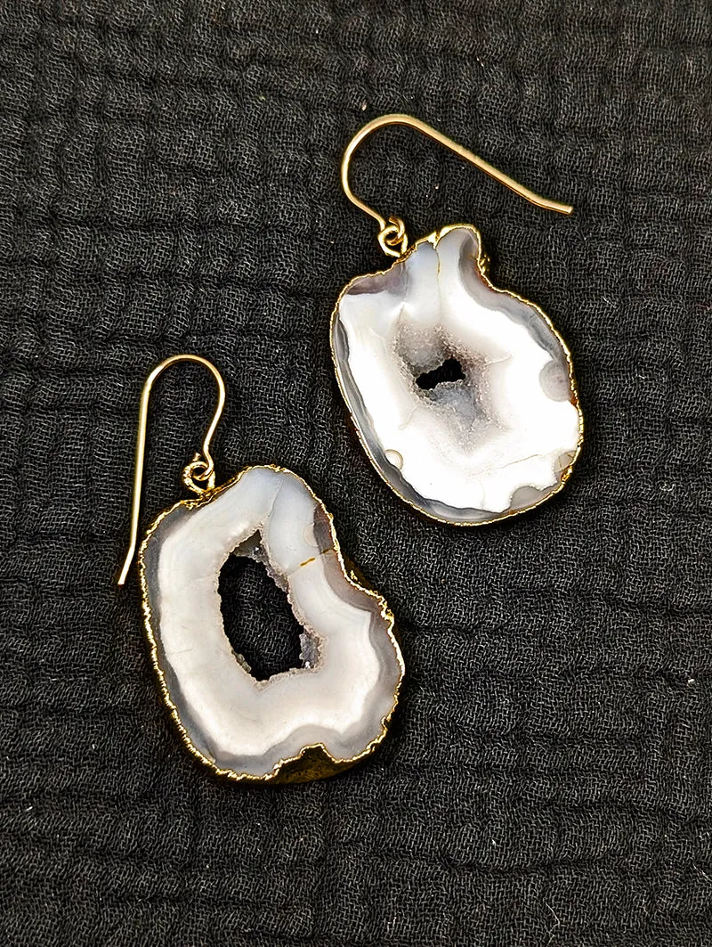 Nuance Geode Slice Earrings-Grey