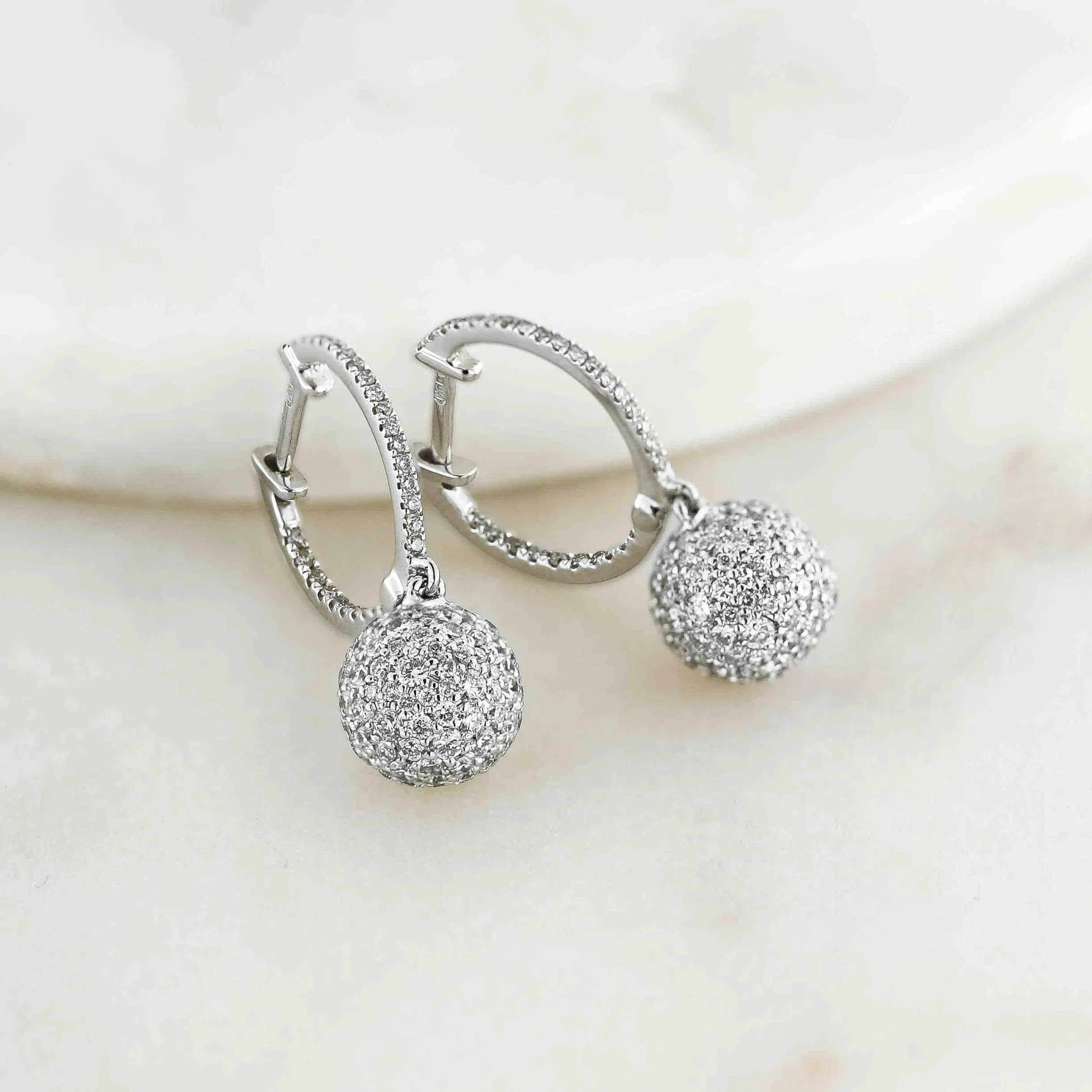 Pave Bubble Hoop Earrings 18K White Gold