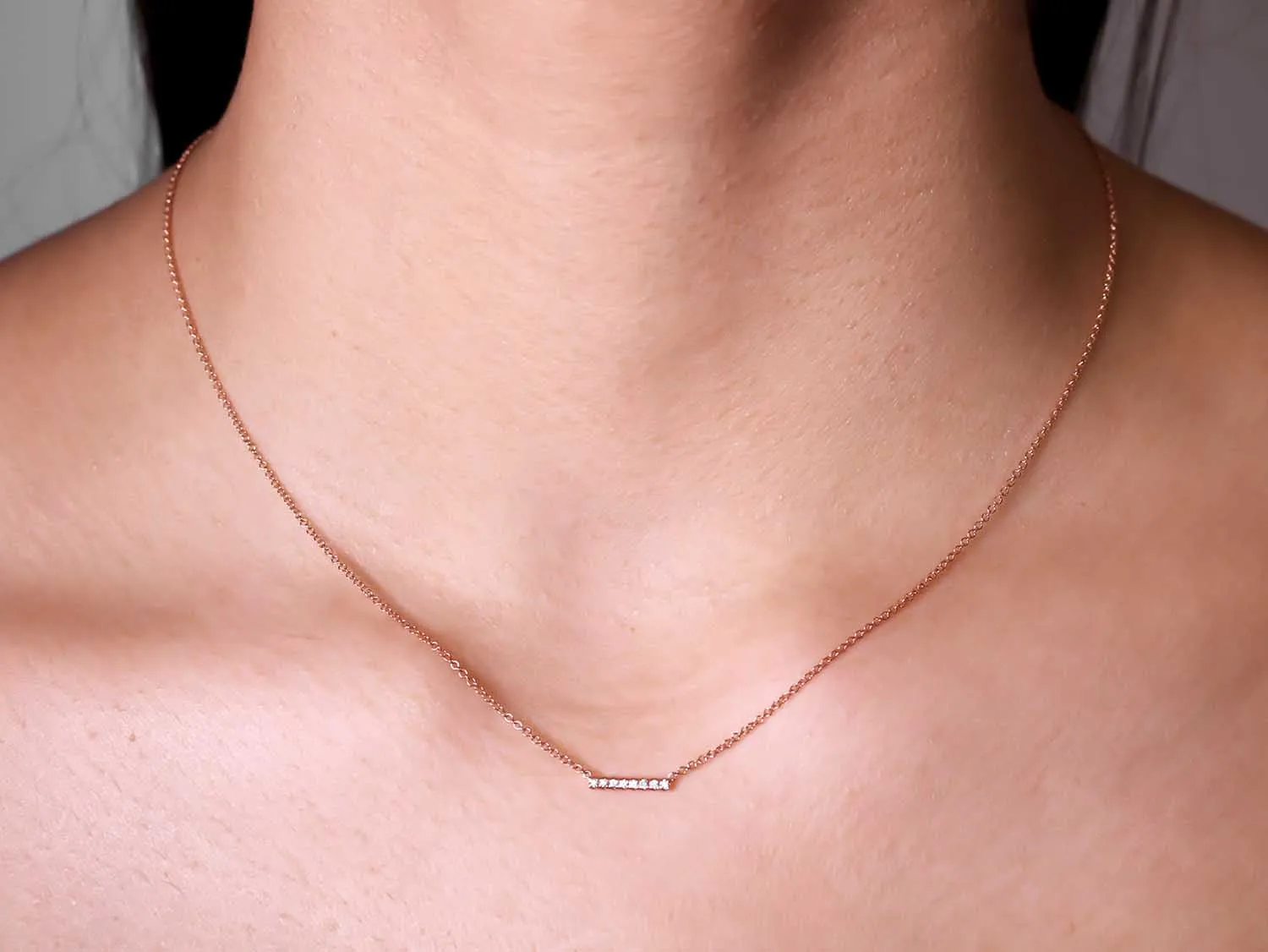 Petite Pavé Diamond Bar Necklace in Rose Gold