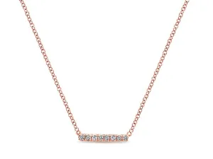 Petite Pavé Diamond Bar Necklace in Rose Gold