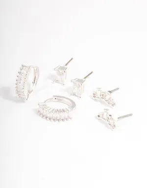 Silver Plated Cubic Zirconia Baguette Cluster Earrings Pack