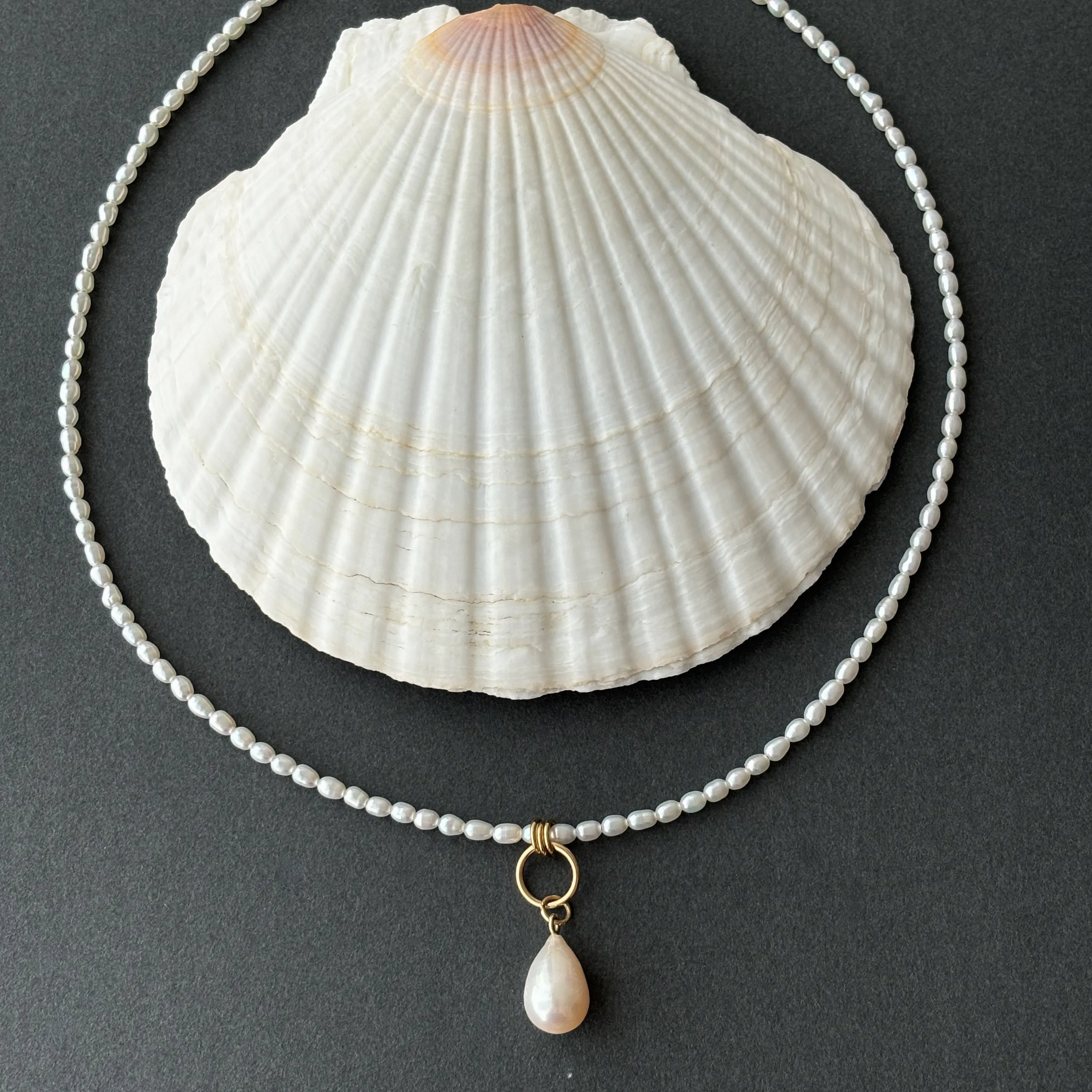 simple ring drop pearl necklace