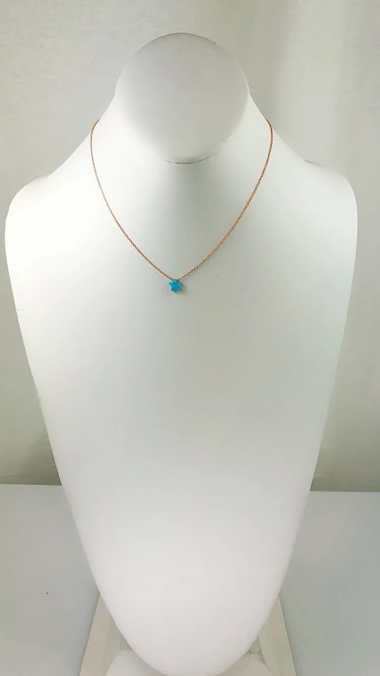 Sterling Silver Caribbean Light Blue Moon Star / Cross Opal Necklace