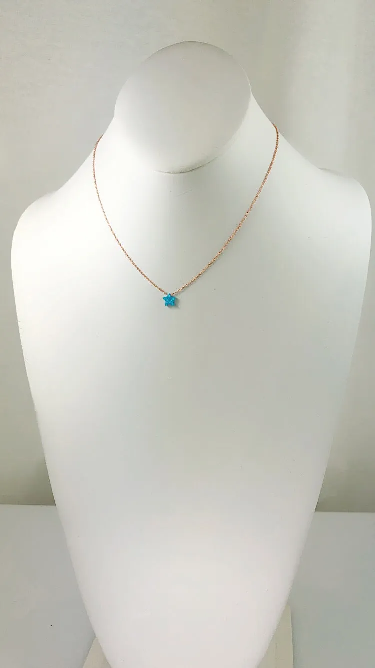 Sterling Silver Caribbean Light Blue Moon Star / Cross Opal Necklace