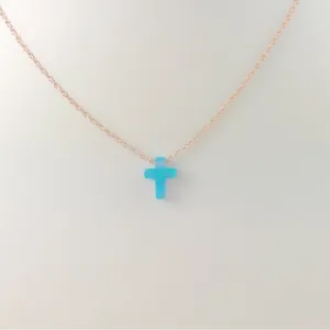 Sterling Silver Caribbean Light Blue Moon Star / Cross Opal Necklace