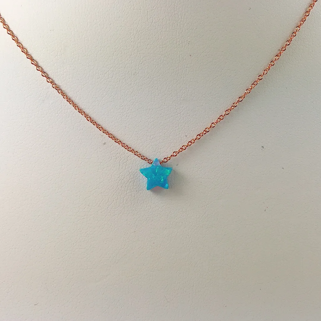 Sterling Silver Caribbean Light Blue Moon Star / Cross Opal Necklace