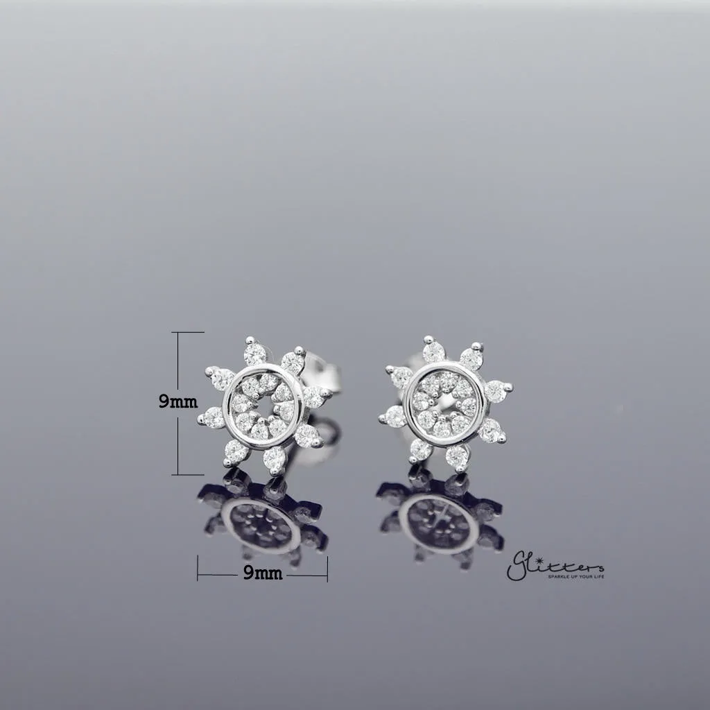 Sterling Silver C.Z Flower Women's Stud Earrings