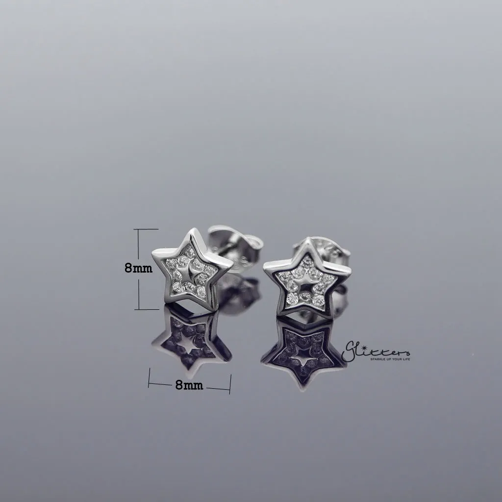 Sterling Silver Star with C.Z Paved Women's Stud Earrings