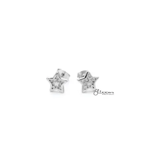 Sterling Silver Star with C.Z Paved Women's Stud Earrings