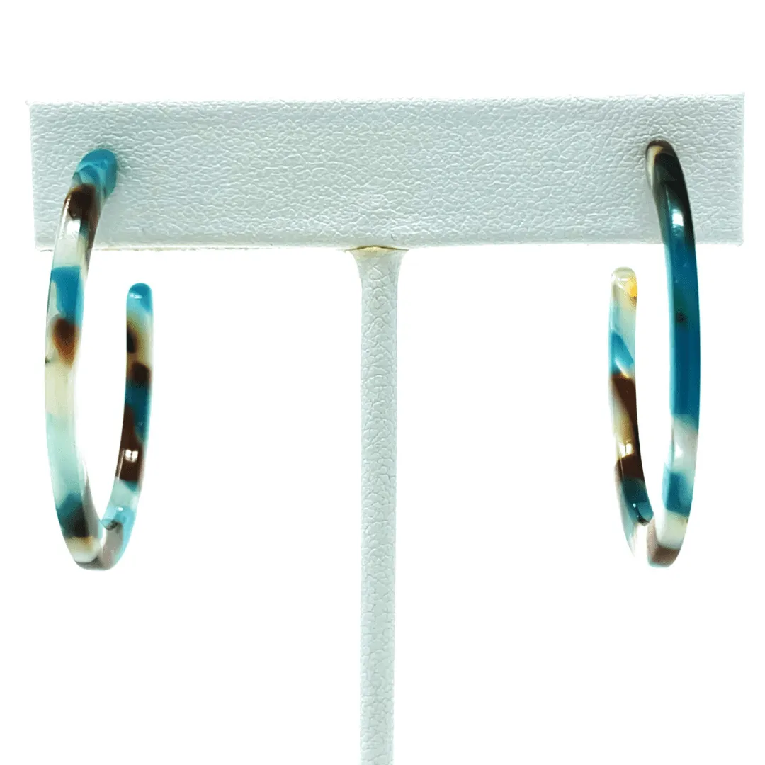 Turquoise & Brown Marbled Resin Hoop Earrings