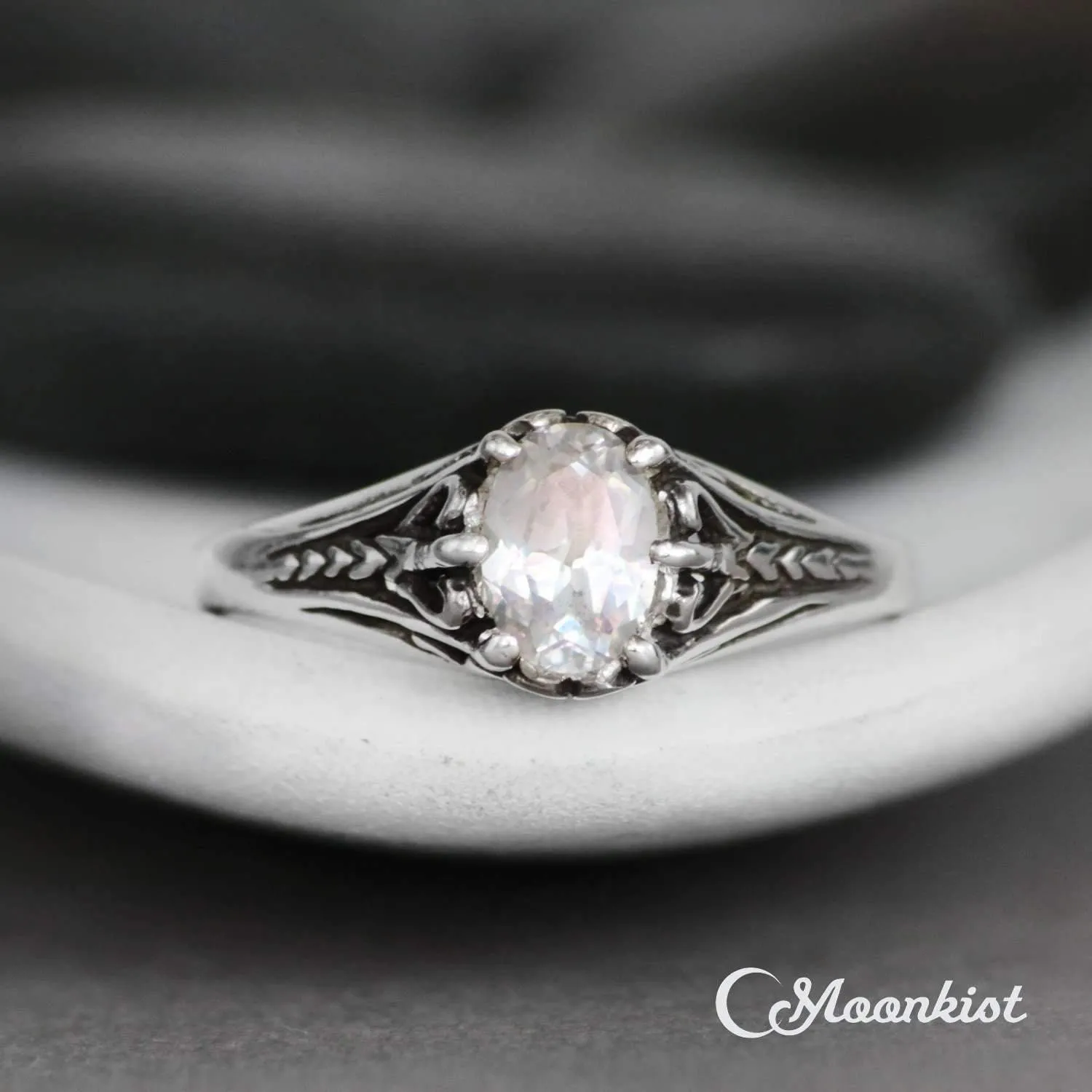 Vintage Style Oval Engagement Ring in Sterling Silver | Moonkist Designs