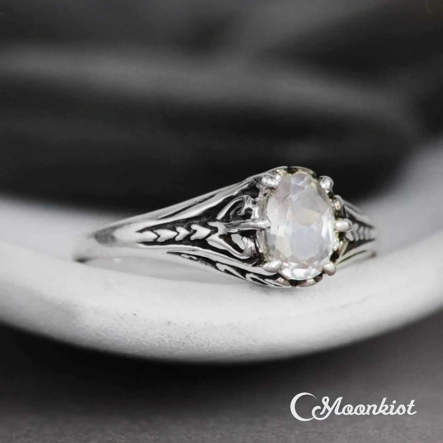 Vintage Style Oval Engagement Ring in Sterling Silver | Moonkist Designs