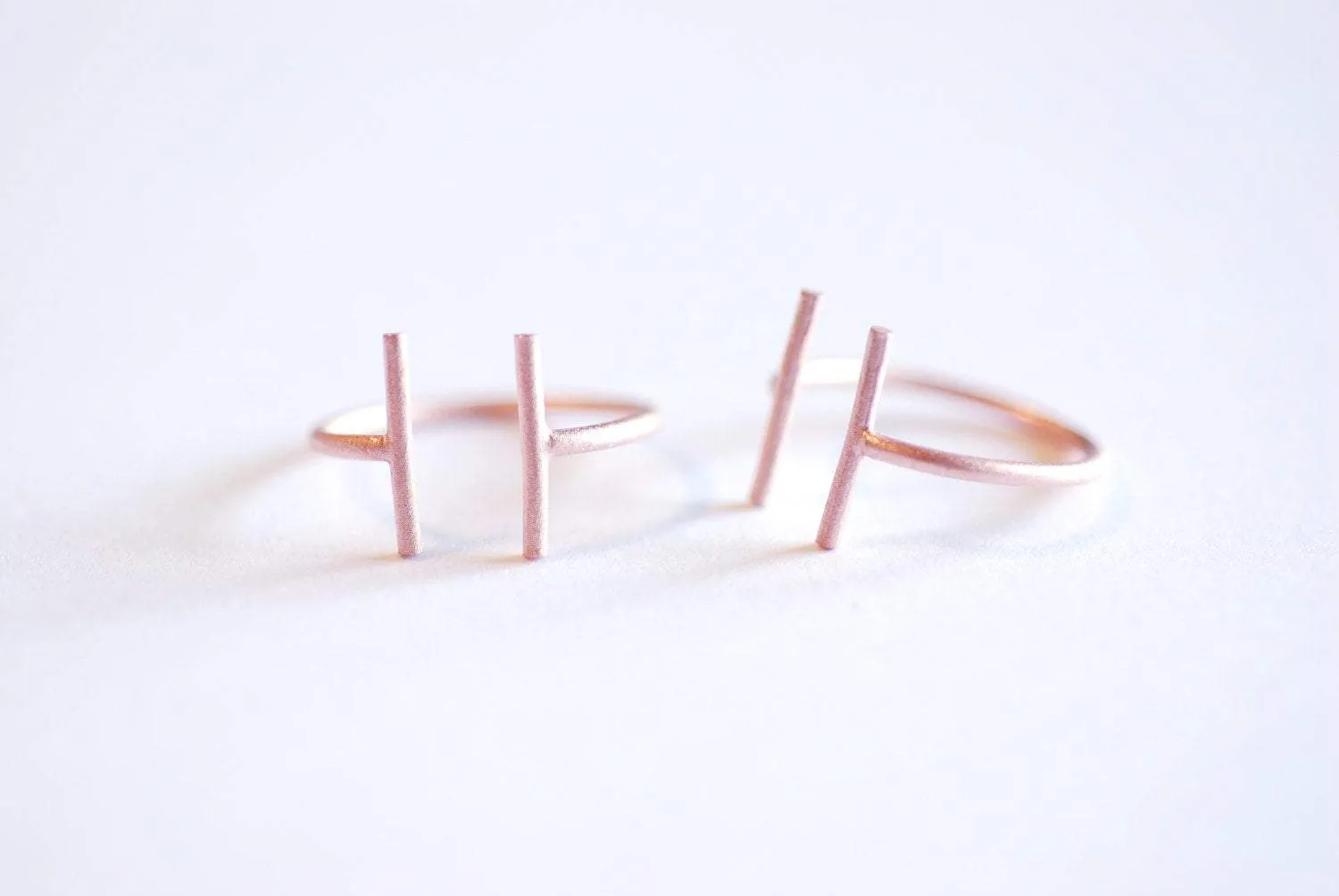 Wholesale Matte Rose Gold Parallel Bar Ring- 925 Bar Adjustable Ring, Stacking Ring, Midi Ring, Line Ring, Minimalist Ring, Cuff Ring, Two Bar Ring